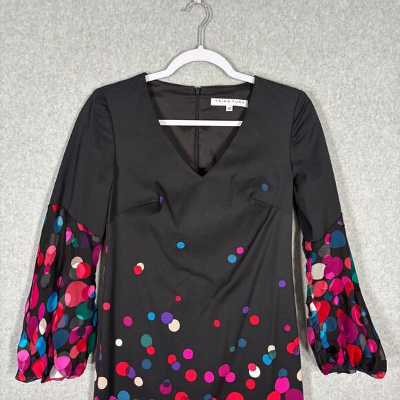 Trina Turk Dress 0 Pink Silk Shift‎ Bubbly Puff Sheer Sleeves Party Cocktail Mod - Picture 2 of 16